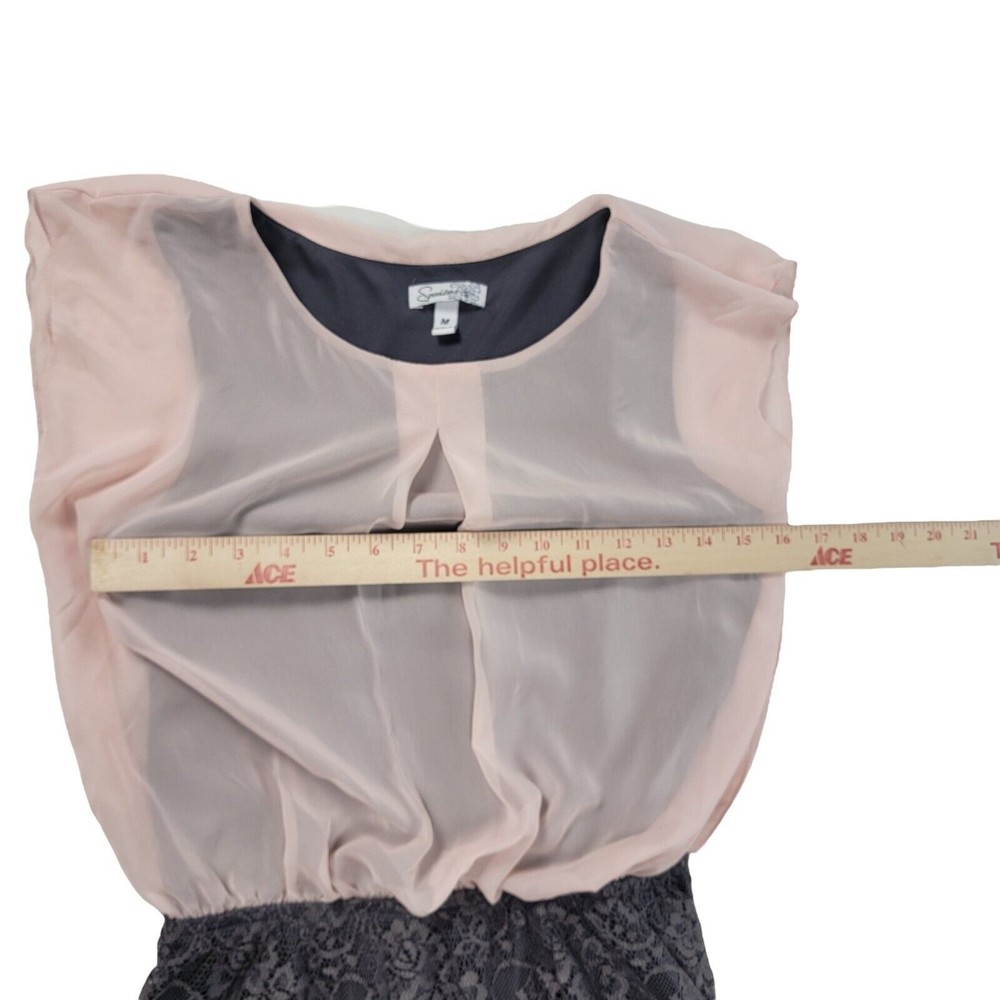 Speechless Mini Sleeveless Dress Blouson Top Sz M Skirt  Pink Chiffon Gray Lace - Picture 10 of 16